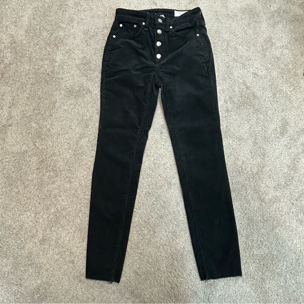 Rag&bone black corduroy button fly high-rise ankle skinny raw unfinished hem 25
